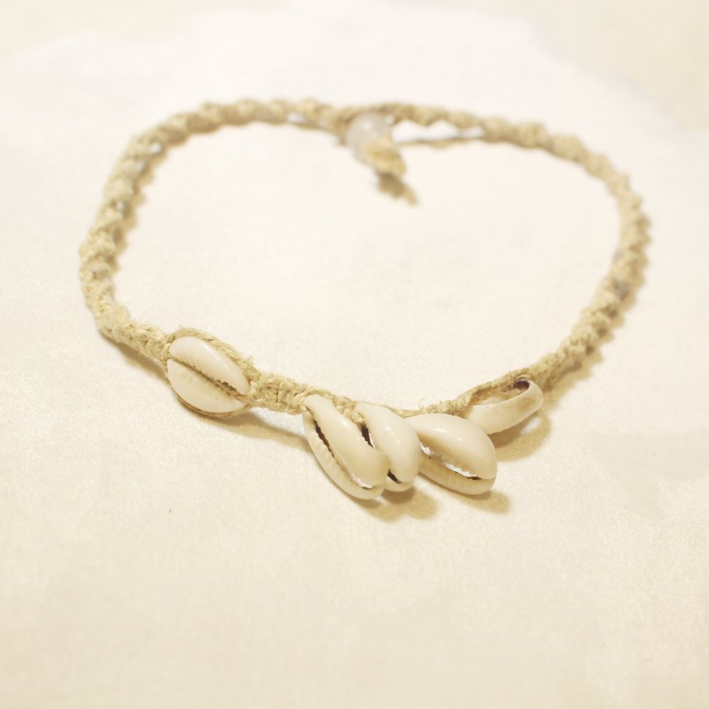 Natural Tie Braided 3 Cowrie Shell Surfer y2k 2000s Choker Necklace  7.5" long G
